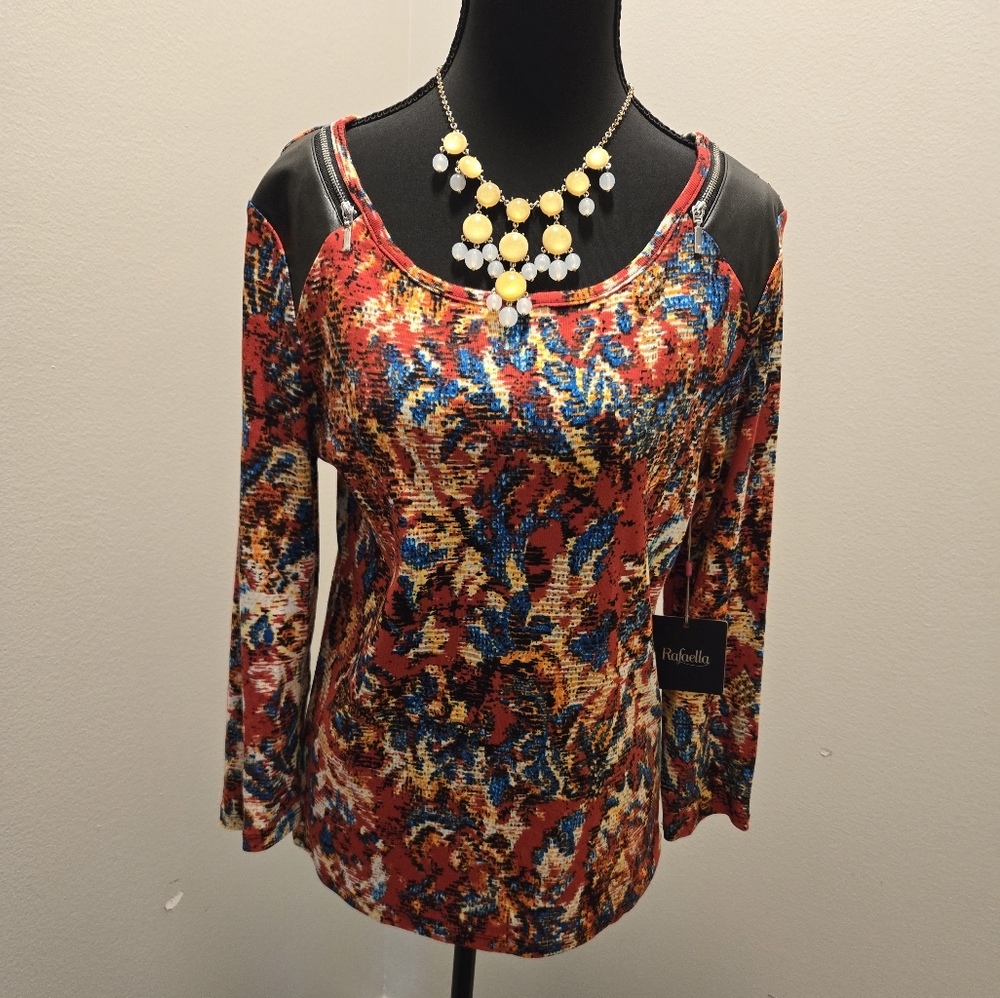 Rafaella Red and Blue Graphic 3/4 Sleeve Blouse